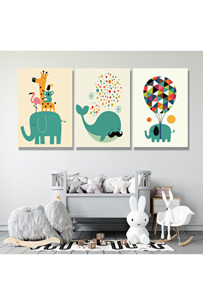 4gdran ثلاث لوحات قماشية مودرن لغرف الأطفال مع برواز خشبي مخفي