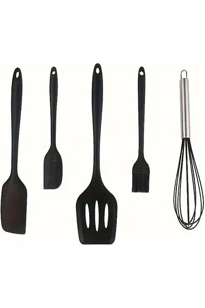 Mena Rise Şirinshop Heat Resistant Fireproof Non-Stick Silicone Spatula Set 5 Pieces Black 1108107