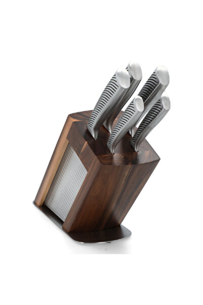 Parfait High Quality Kitchen Knife Set with Acrylic Stand Silver and Brown