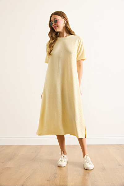 Olalook Women's Yellow Slit Sequin Detailed Flowing Dress Elb-19002483