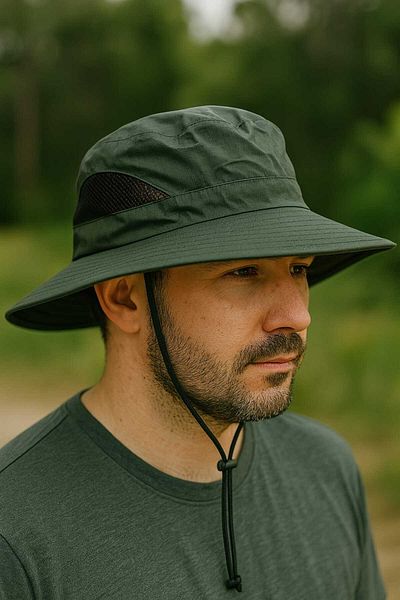 WOHOME Men's Outdoor Wide Brim Mesh Ventilation Protection Hat - Lightweight Hiking and Camping Cap