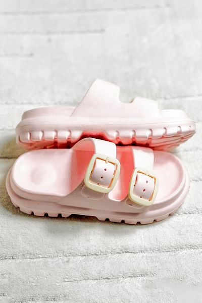 Ayakkabı Durağı Women's Daily Slippers Double Strap Adjustable Buckle Slippers Eva Soft Orthopedic Sole Powder