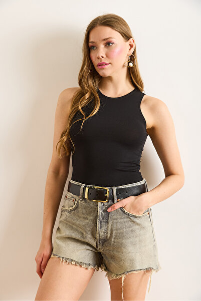 Olalook Women's Black White Crew Neck Sleeveless Lycra 2 Pack Cotton Blouse Blz-19002825