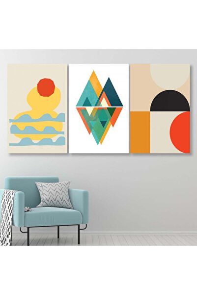 4gdran ثلاث لوحات قماشية بتصميم فن تجريدي مع برواز فضي مجوف