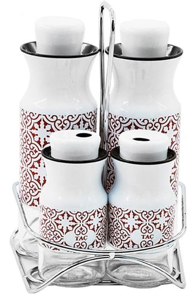 Mena Rise Diyar-Ifırsatshop Vera 5 Piece Oil Container with Stand White Red 1017157