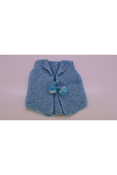 Mersin Alzheimer Derneği Mavi Renk el Örgüsü Bebek Yelek 3-6 ay boy:27 en:24