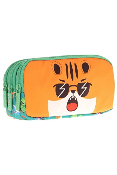 KAUKKO Kids Зелено-оранжева, Лъв, Момчешка трикамерна училищна раница - L8254
