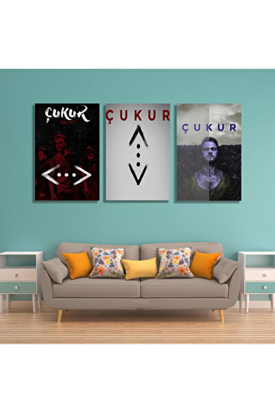 SND ثلاث لوحات قماشية بتصميم مسلسل الحفرة مع برواز فضي مجوف