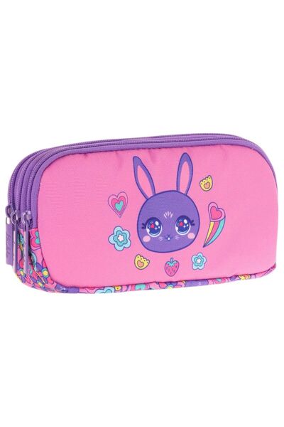 KAUKKO Husă pentru creion pentru școală pentru copii, roz violet, cu trei com...