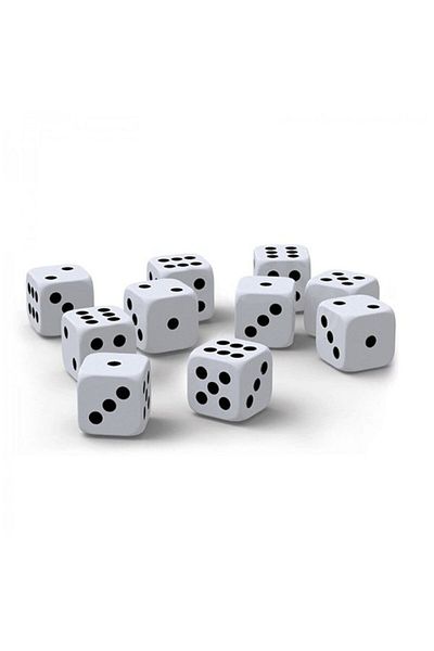 dalimag Set of 10 Dice 10 mm White with Black Dots, Dalimag