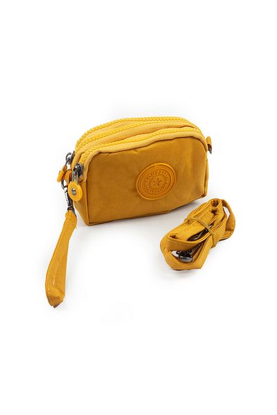 İMAKS Mini Size Crinkle / Clinkir 3 Zipper Wristlet/Shoulder Strap Bag Coin Purse Mustard Yellow 3032