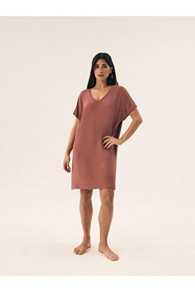 Henderson Home Women's Nightgown Classic Pleasant & Viscose & Minimal Style & Short Sleeve & Boat neck| Noves