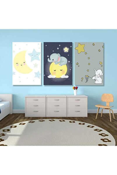 4gdran ثلاث لوحات قماشية مودرن لغرف الأطفال مع برواز خشبي مخفي