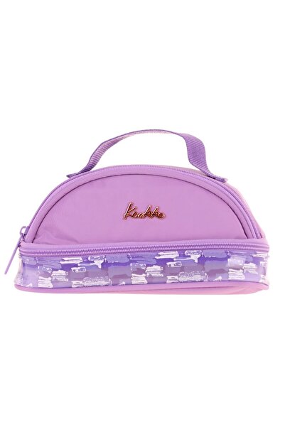 KAUKKO Suport pentru stilou Crescent pentru fete, cu două compartimente, cu mâner - violet, cu model - K2686