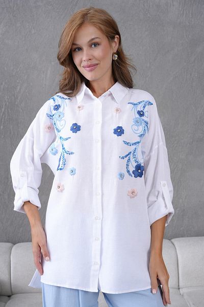 BURRASCA Embroidered Stone Linen Shirt
