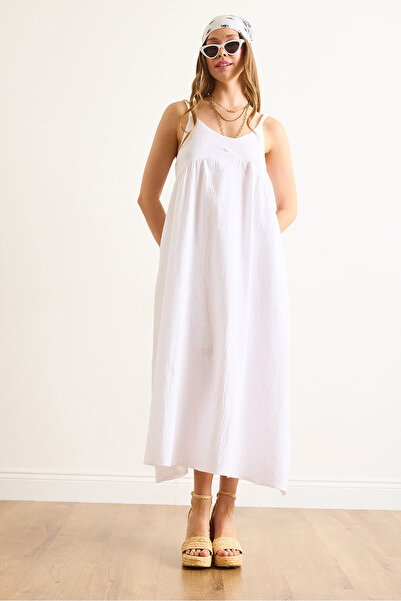 Olalook Γυναικείο Φόρεμα Maxi Muslin με λευκό λουράκι ELB-19002481