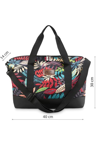 zagatto Geantă de mână pentru femei, neagră cu flori, 40x30x16 cm, omologată pentru zbor, ZG822