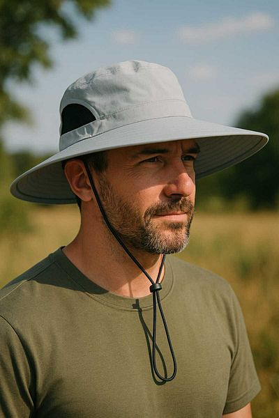 WOHOME Men's Outdoor Wide Brim Mesh Ventilation Protection Hat - Lightweight Hiking and Camping Cap