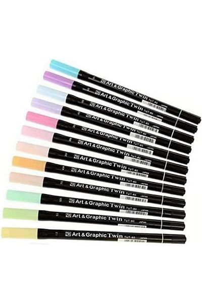 Mena Rise Diyar-IfırsatShop Art and Graphic Twin Marker Set, Pastel Colors, 12 Pieces 1017157