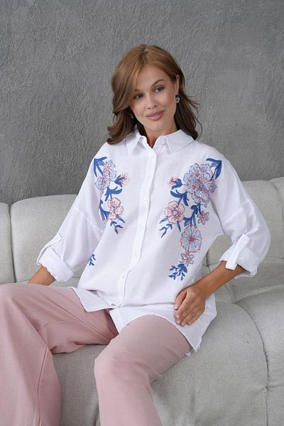 BURRASCA Embroidered Stone Linen Shirt