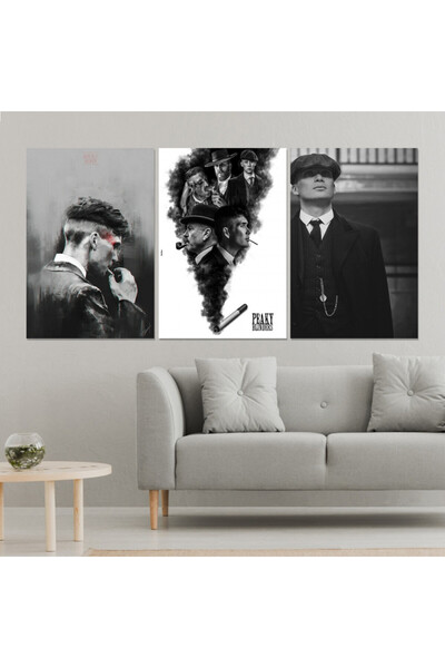 4gdran ثلاث لوحات قماشية بتصميم مسلسل peaky BLINDERS مع برواز خشبي مخفي