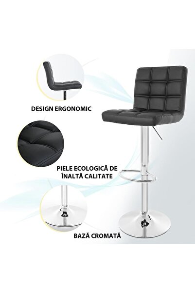 Quasar & Co. Bar stool, adjustable height, swivel, footrest, suitable for kitchen, eco-leather, black