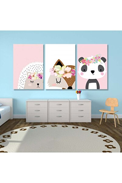 4gdran ثلاث لوحات قماشية مودرن لغرف الأطفال مع برواز خشبي مخفي