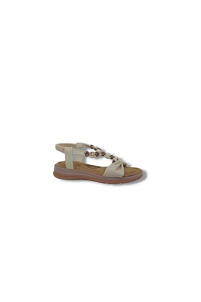 Zerhan İzlife 244 Women's Cream Elastic Stone Buckle Sandals Shoes