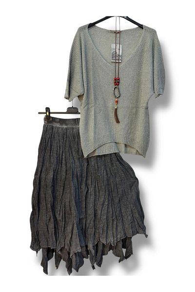 AGORATEKSTİL Women's Cotton Lined Skirt and Mercerized Blouse Combination with Necklace