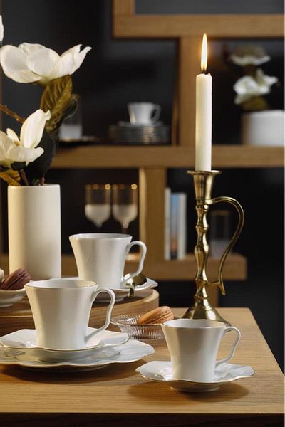 Kütahya Porselen Nil 12 Piece Coffee Cup Set Gold Mesh