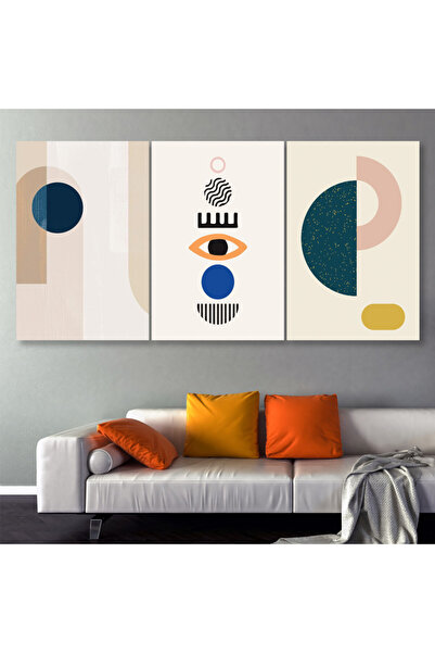 Marktna ثلاث لوحات قماشية بتصميم فن تجريدي مع برواز ذهبي مجوف