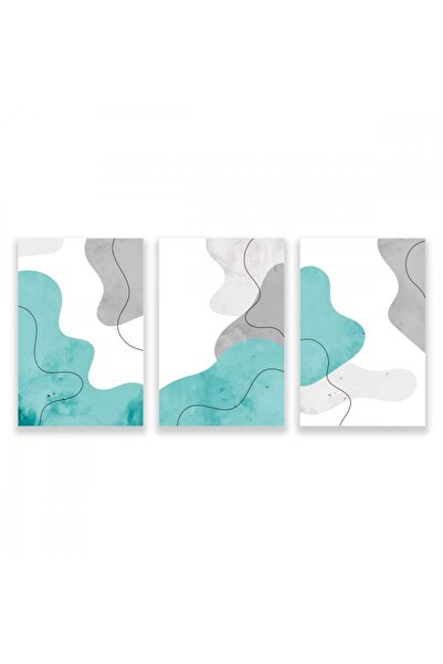 SND ثلاث لوحات قماشية مودرن بتصميم رسم تجريدي مع برواز فضي مجوف