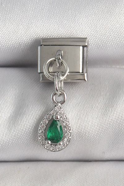 Clariss 316L Steel Silver Color Hanging Green Zircon Stone Drop Model Nomination Charm