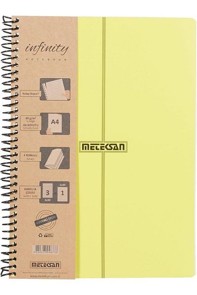 Mena Rise Yerliraf Infinity Primary Series, A4, 4 Subjects (3 Squares, 1 Line) 120 Sheets Pp Cover Spiral