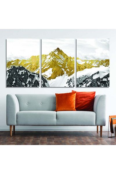 4gdran Three mountain design canvas panels with a hollow champagne frame