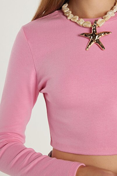 Tudors Women's Slim Fit Modal Fabric Cotton Crew Neck Pink Blouse