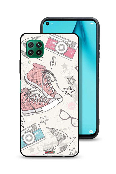 Tolwak Huawei P40 lite 4G Protective Case Cover Canva Shoes And Camera Art