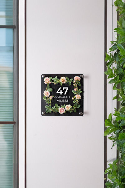 Morimora Kişiye Özel Gül Desenli Kapı Numarası ve Aile İsimliği