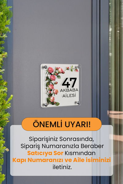 Morimora Kişiye Özel Pembe Gül Dallı Kapı İsimliği