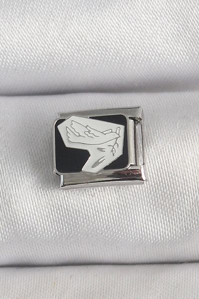 Clariss 316L Steel Silver Color Black White Bird Embroidered Nomination Charm