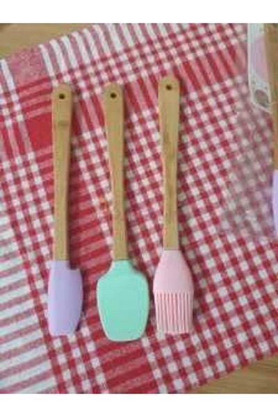 Mena Rise ŞirinShop 3-Piece Spatula Set, Wooden Handle Silicone Spatula Set 1108107