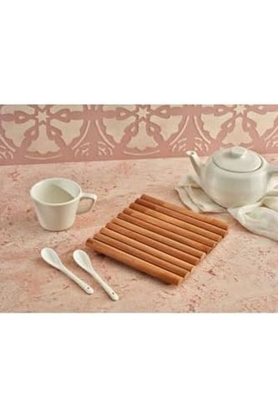 Mena Rise Şirinshop Wooden Trivet, Teapot Base, Wooden Trivet, Pot Pan Base 1108107