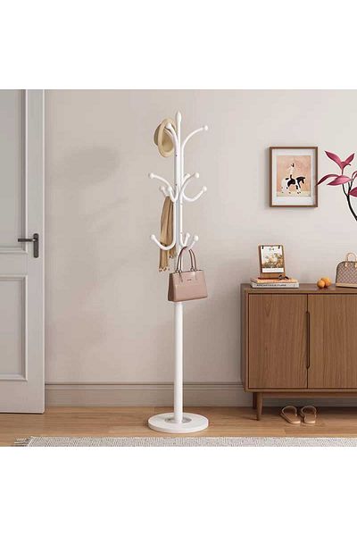 Living Elegant Freestanding Metal Coat Rack – Dual-Level Hook Design, with Marble-Finish Metal Base, 180 cm