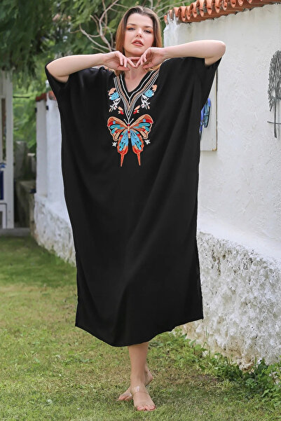 hazelin Γυναικείο μαύρο φόρεμα βισκόζης με λαιμόκοψη V με κρυφή τσέπη HZL25S-VM10461