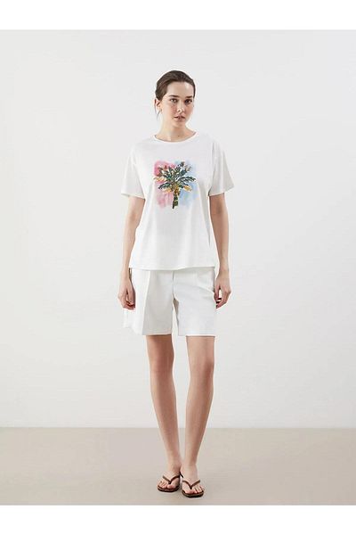 LC Waikiki Tricou pentru femei cu imprimeu clasic cu gâtul turnat LCWAIKIKI (S5)