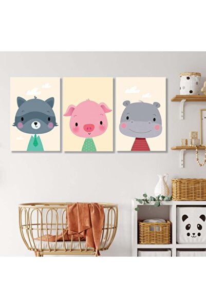 4gdran ثلاث لوحات قماشية مودرن لغرف الأطفال مع برواز ذهبي مجوف