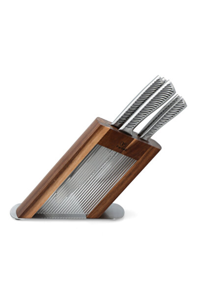 Parfait High Quality Kitchen Knife Set with Acrylic Stand Silver and Brown