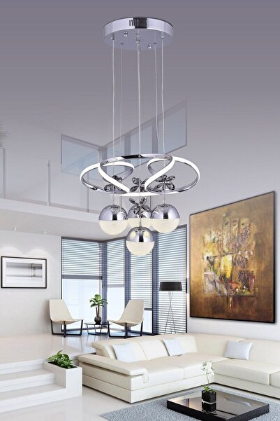 BSB Yonca 3 Renk Gümüş ( Sarı Beyaz Ve Gün Işığı ) Kristal Taşlı Led Avize Concept