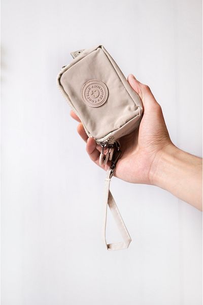 İMAKS Mini Size Crinkle / Clinkir 3 Zipper Wristlet/Shoulder Strap Bag Coin Purse Beige 3032