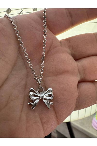 Herşey Nota Bow Ribbon Metal Necklace – Elegant Unisex Accessory with 60 cm Chain